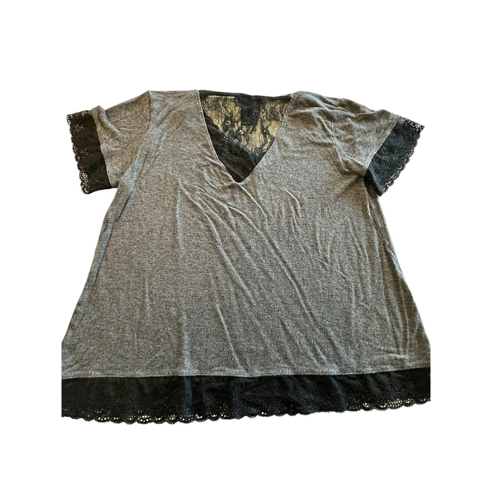 Rene‎ Rofe Sleepwear Top Womens Black Sz Medium Lace Edges Pullover Short Sleeve - Picture 5 of 8